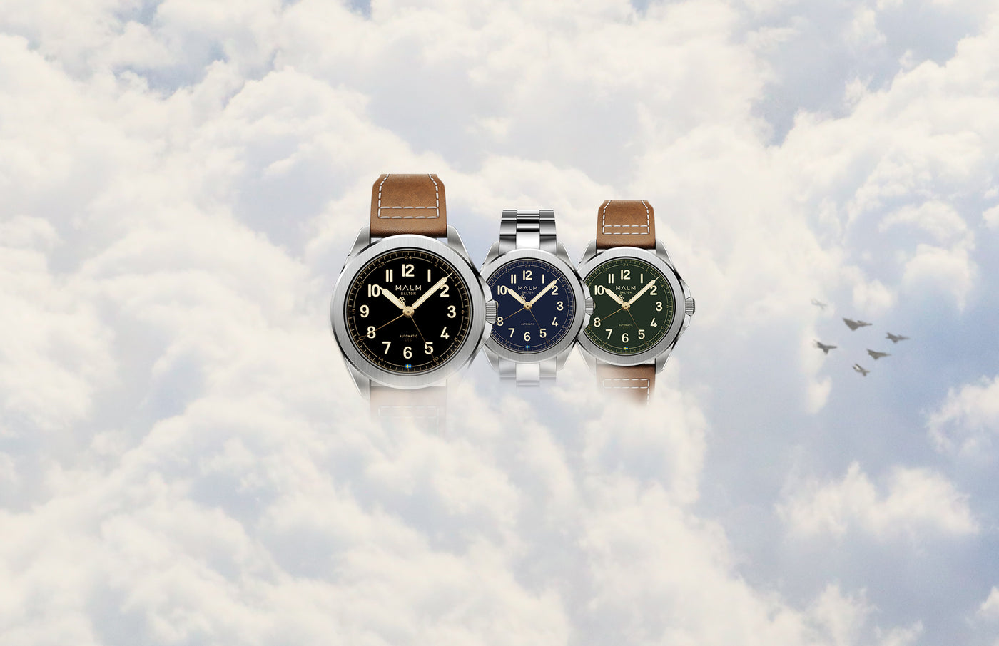 Dalton UTC automatic watches with black blue and green dial