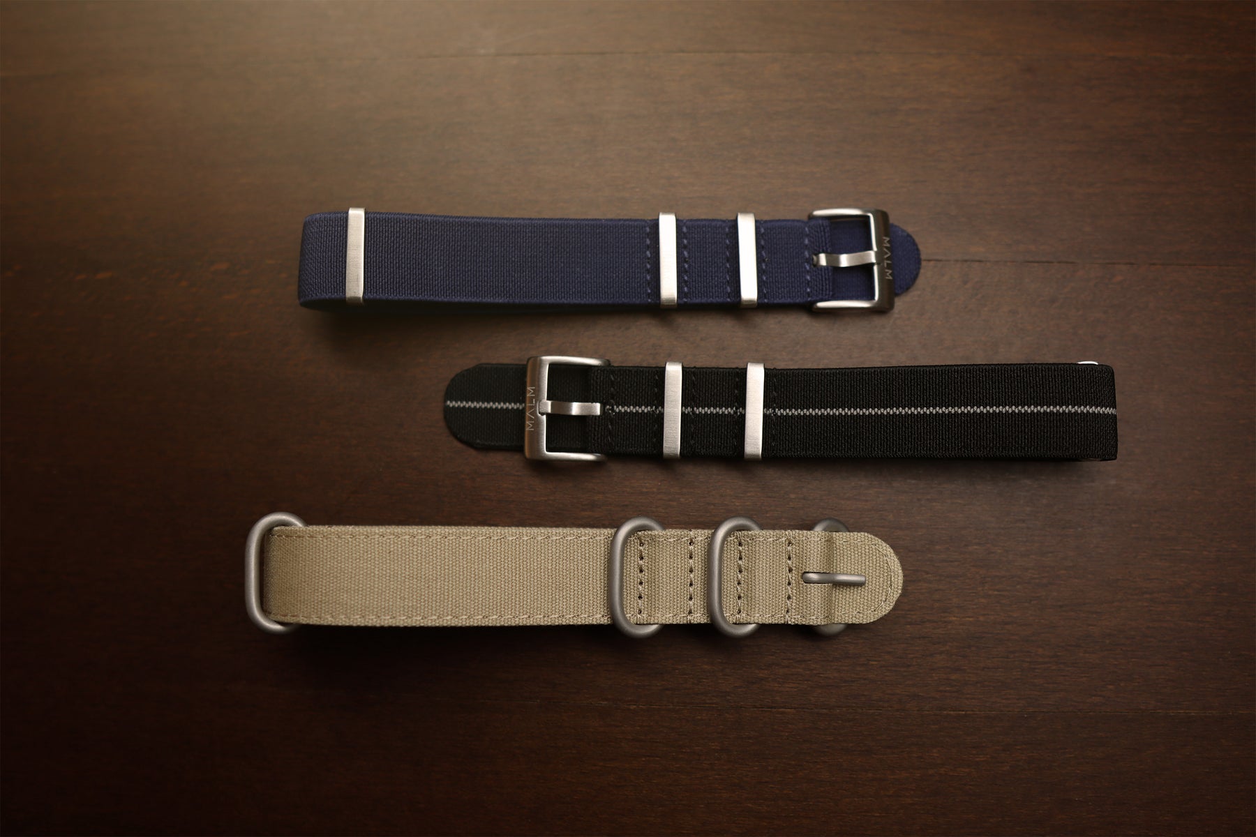 blue black and beige nato straps from malm watches